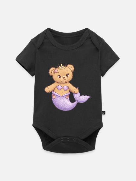 Teddybär Meerjungfrau - Baby Premium Kurzarmbody - Schwarz