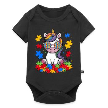 Autism Awareness Unicorn - Baby Premium Kurzarmbody - Schwarz - Vorne