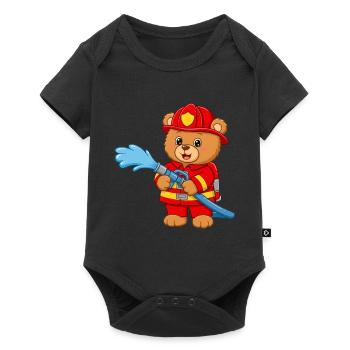 Teddy bear firefighter with hose - Baby Premium short-sleeve bodysuit - black - Front