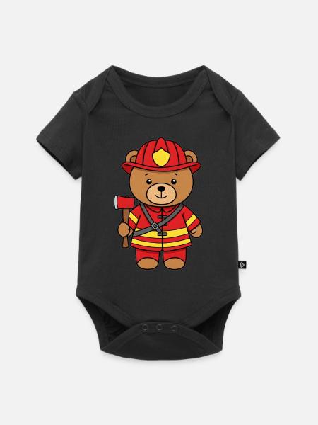 Teddybär Feuerwehrmann - Baby Premium Kurzarmbody - Schwarz