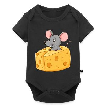 Animal Cartoon Mouse with Cheese - Baby Premium short-sleeve bodysuit - black - Front