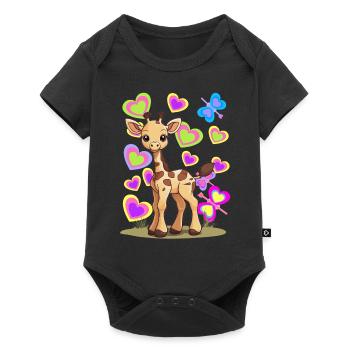Giraffe Giraffen Kind Kinder - Baby Premium Kurzarmbody - Schwarz - Vorne