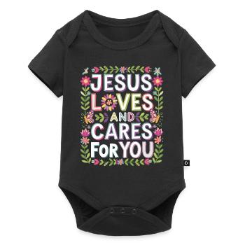 Jesus loves and cares for you - Baby Premium short-sleeve bodysuit - black - Front