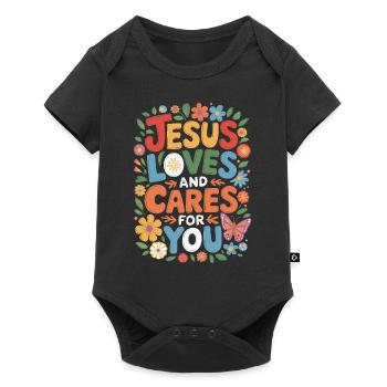 Jesus loves and cares for you - Baby Premium short-sleeve bodysuit - black - Front