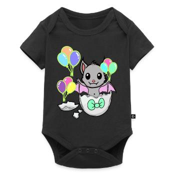 Fledermaus Baby Geburt Kinder Eierschale - Baby Premium Kurzarmbody - Schwarz - Vorne