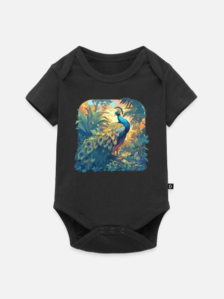 Pfaue Pfau - Baby Premium Kurzarmbody - Schwarz