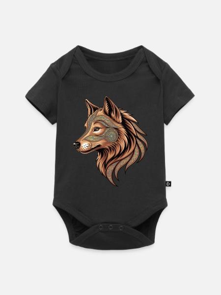 Mystischer Wolfskopf - Baby Premium Kurzarmbody - Schwarz