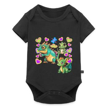Dino Dinos Kind Kinder - Baby Premium Kurzarmbody - Schwarz - Vorne
