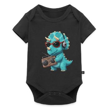 Dino Cartoon Triceratops Listening to Music - Baby Premium short-sleeve bodysuit - black - Front