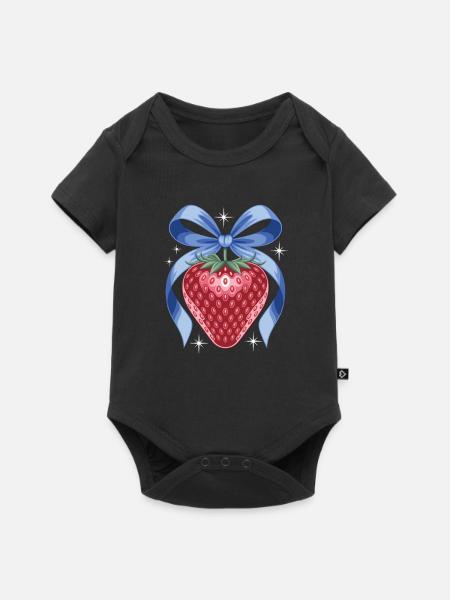 Erdbeer Mit Blauer Schleife - Baby Premium Kurzarmbody - Schwarz