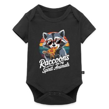 Funny raccoon with pizza - Baby Premium short-sleeve bodysuit - black - Front