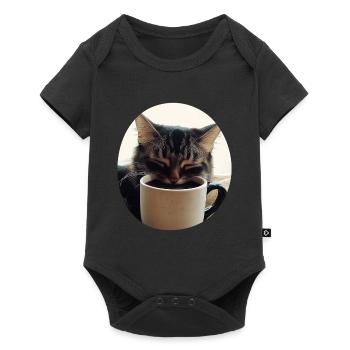 Sleeping cat with coffee cup - Baby Premium short-sleeve bodysuit - black - Front