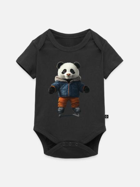 Panda - Baby Premium Kurzarmbody - Schwarz