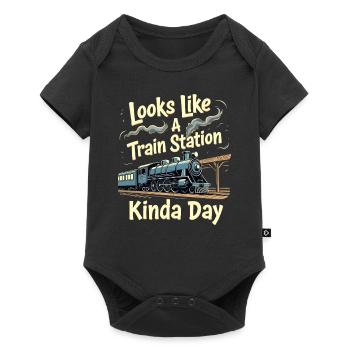 Trajet en train - aventure en locomotive - Body à manches courtes Premium Bébé - noir - Devant