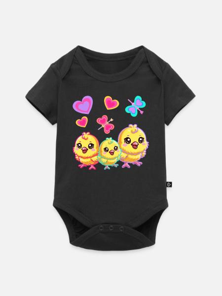 Retro Ostern Küken Kinder Kind Baby 80er 90er - Baby Premium Kurzarmbody - Schwarz