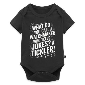 Comment appelle-t-on un horloger qui raconte des blagues ? Un t - Body à manches courtes Premium Bébé - noir - Devant