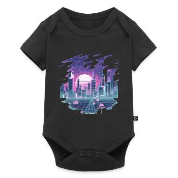 Retro Futuristische Stadtlandschaft im Neon-Look - Baby Premium Kurzarmbody - Schwarz - Vorne