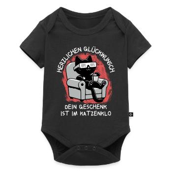 Herzlichen Glückwunsch - Geschenk ist im Katzenklo - Baby Premium Kurzarmbody - Schwarz - Vorne