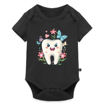 Happy Tooth with Flowers - Baby Premium short-sleeve bodysuit - black - Front