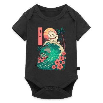 Cat Katze Animal Japanese Surfing Flower Sunset - Baby Premium short-sleeve bodysuit - black - Front