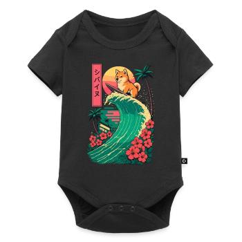 Shiba Inu Dog Animal Japanese Surfing Flower - Baby Premium short-sleeve bodysuit - black - Front
