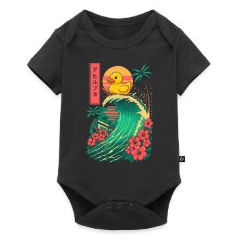 Canard en caoutchouc Animal Japonais Surf Fleur Coucher de soleil - Body à manches courtes Premium Bébé - noir - Devant