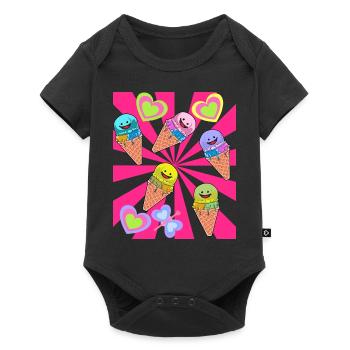 Sommer Eis Eiskrem Waffel Retro Vintage 80er 90er - Baby Premium Kurzarmbody - Schwarz - Vorne