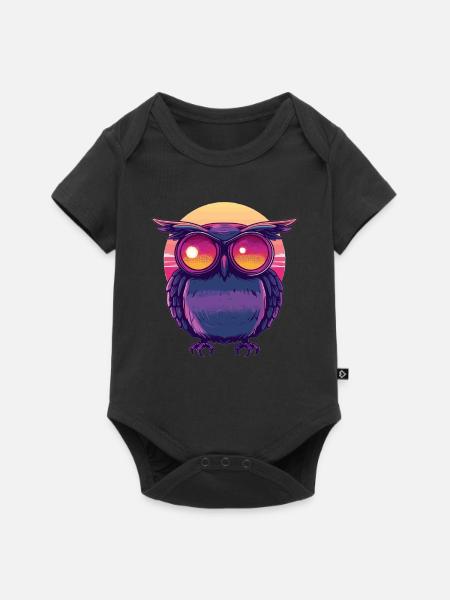 Eule mit Sonnenbrillenblick - Baby Premium Kurzarmbody - Schwarz