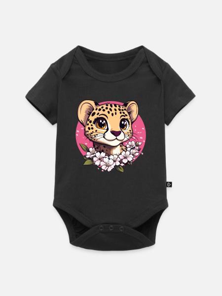 Gepard mit Kirschblüten - Baby Premium Kurzarmbody - Schwarz