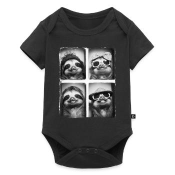 Funny Cute Retro Sloth Animal Photobooth Selfie - Baby Premium short-sleeve bodysuit - black - Front