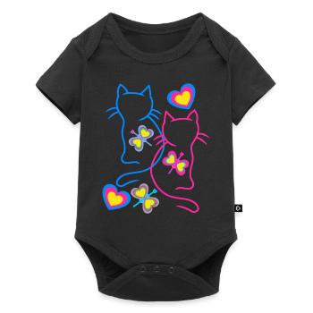 Chat Chats Rétro Vintage Années 80 Années 90 - Body à manches courtes Premium Bébé - noir - Devant