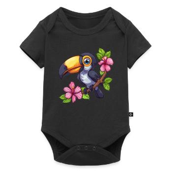 Toucan with hibiscus flowers - Baby Premium short-sleeve bodysuit - black - Front
