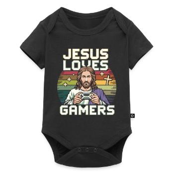Jesus Liebt Gamer Bunte Retro Kunst Mit - Baby Premium Kurzarmbody - Schwarz - Vorne