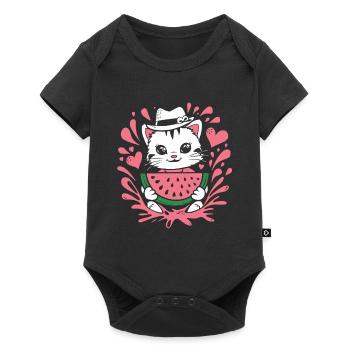 Cute kitten with watermelon and heart splashes - Baby Premium short-sleeve bodysuit - black - Front