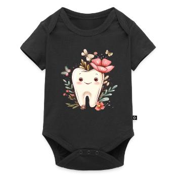 Blossom tooth with butterflies - Baby Premium short-sleeve bodysuit - black - Front