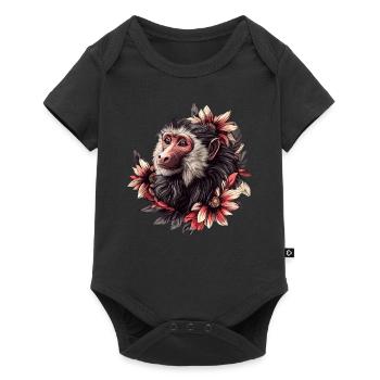 Baboon with flower frame - Baby Premium short-sleeve bodysuit - black - Front