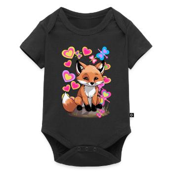 Renard, Animaux De La Forêt, Renards, Printemps, Papillons - Body à manches courtes Premium Bébé - noir - Devant