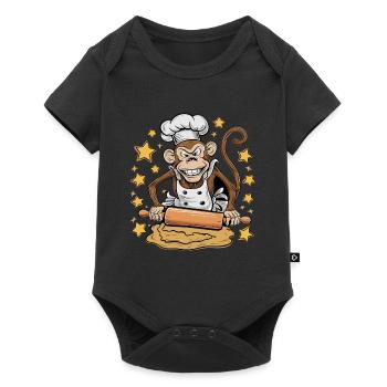 Lustiger Affenbäcker Mit Teigrolle Und Sternen - Baby Premium Kurzarmbody - Schwarz - Vorne