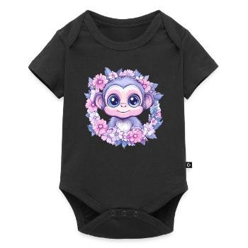 Cute baby monkey in a flower wreath - Baby Premium short-sleeve bodysuit - black - Front