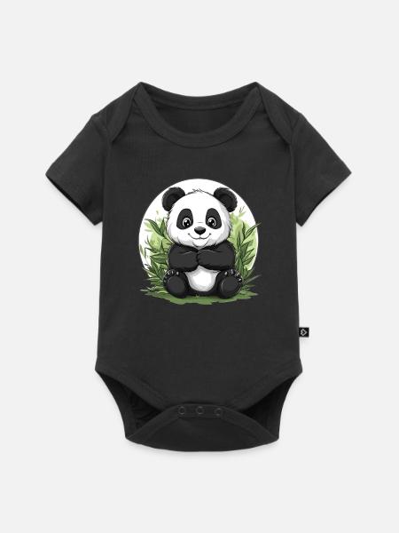 Panda im Bambuswald - Baby Premium Kurzarmbody - Schwarz