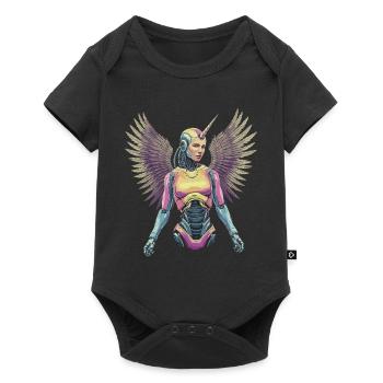 Futuristic Unicorn Angel with Robotics Wings - Baby Premium short-sleeve bodysuit - black - Front