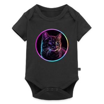 Neon cat in a circle - Baby Premium short-sleeve bodysuit - black - Front