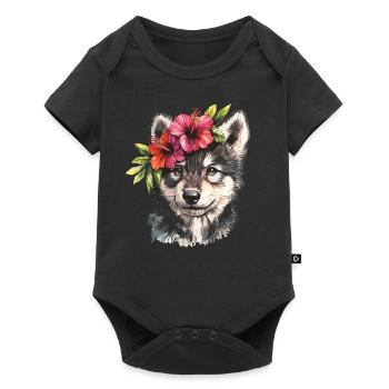 Husky with Hibiscus - Baby Premium short-sleeve bodysuit - black - Front
