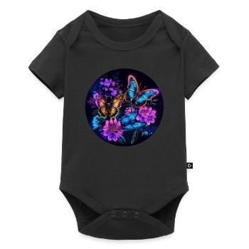 Neonfalter im Blumenmeer - Baby Premium Kurzarmbody - Schwarz - Vorne