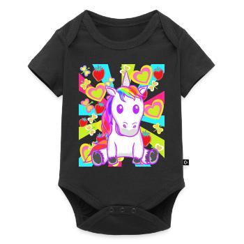 Summer Retro Unicorn Unicorns Strawberries Fruit - Baby Premium short-sleeve bodysuit - black - Front