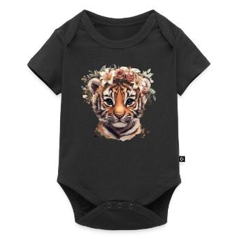 Tiger with flower wreath - Baby Premium short-sleeve bodysuit - black - Front