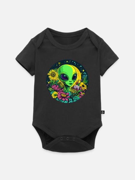 Alien mit Blumenwiese - Baby Premium Kurzarmbody - Schwarz