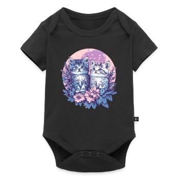 Two kittens with flowers - Baby Premium short-sleeve bodysuit - black - Front