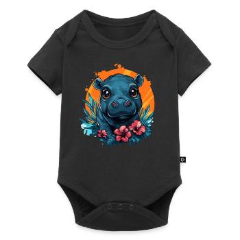 Bébé hippopotame à l’hibiscus - Body à manches courtes Premium Bébé - noir - Devant