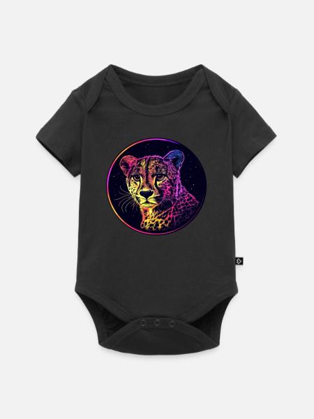 Leopard im Sternenhimmel - Baby Premium Kurzarmbody - Schwarz